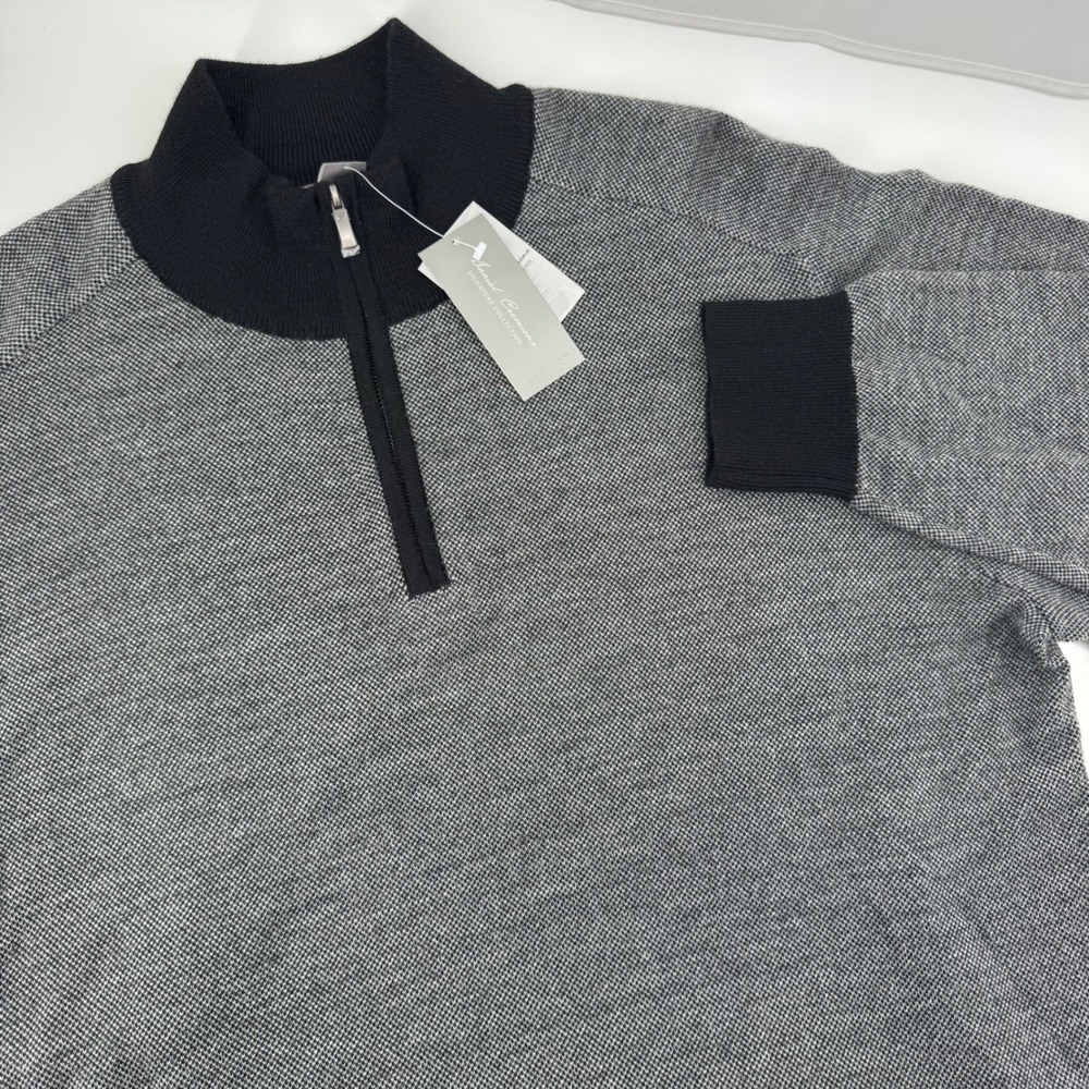 Daniel Cremieux Pullover Sweater Mens XL Grey Black Merino Wool‎ Quarter Zip NWT